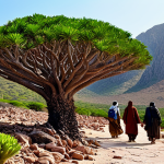 예멘 소코트라 섬 생태계 - **Prompt:** "A wide, safe for work landscape view of Socotra Island, showcasing the unique Dragon Bl...